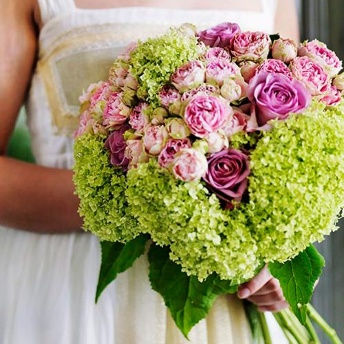 Pink and green wedding bouquet by Blue Lavender London florist