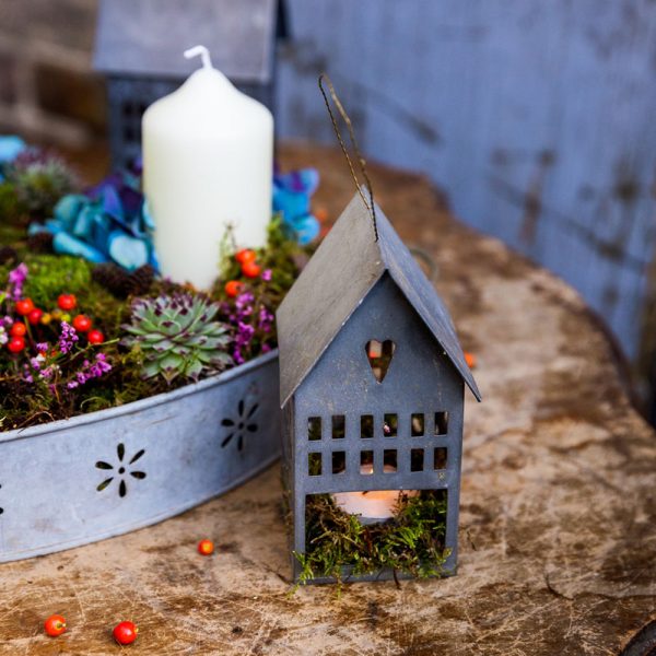 Galvanised candle holder house
